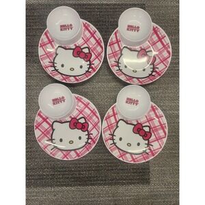Set Of 4 Zak Designs 2011 Hello Kitty 9" Melamine Divided Chip Dip Snack Plates